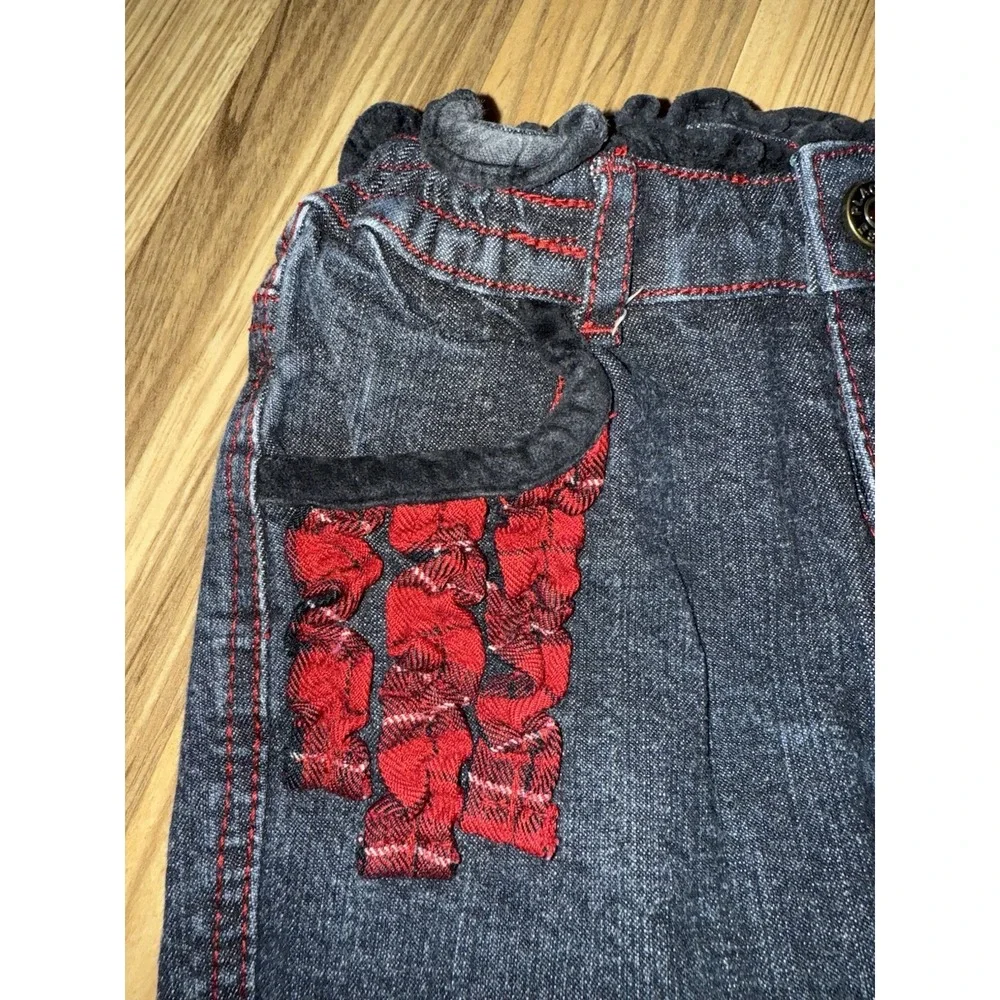 The‎ Children's Place TCP Girls 3T Denim Flared Jeans Red Plaid EUC Y2K
